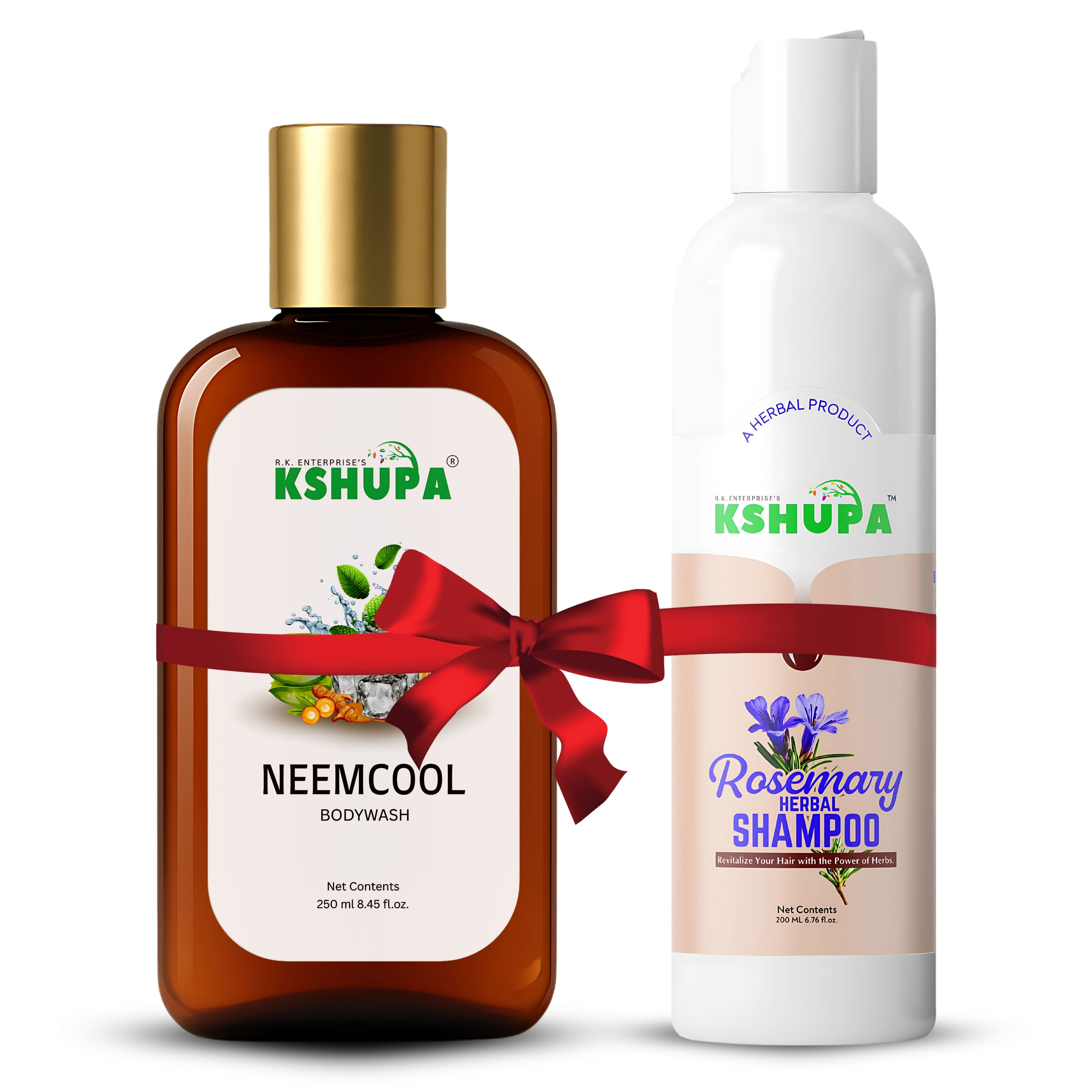 HERBAL HAIR & BODY CARE COMBO | Neem Cool Body Wash (250ml) + Rosemary Shampoo (200ml) | Dandruff Control & Skin Freshness