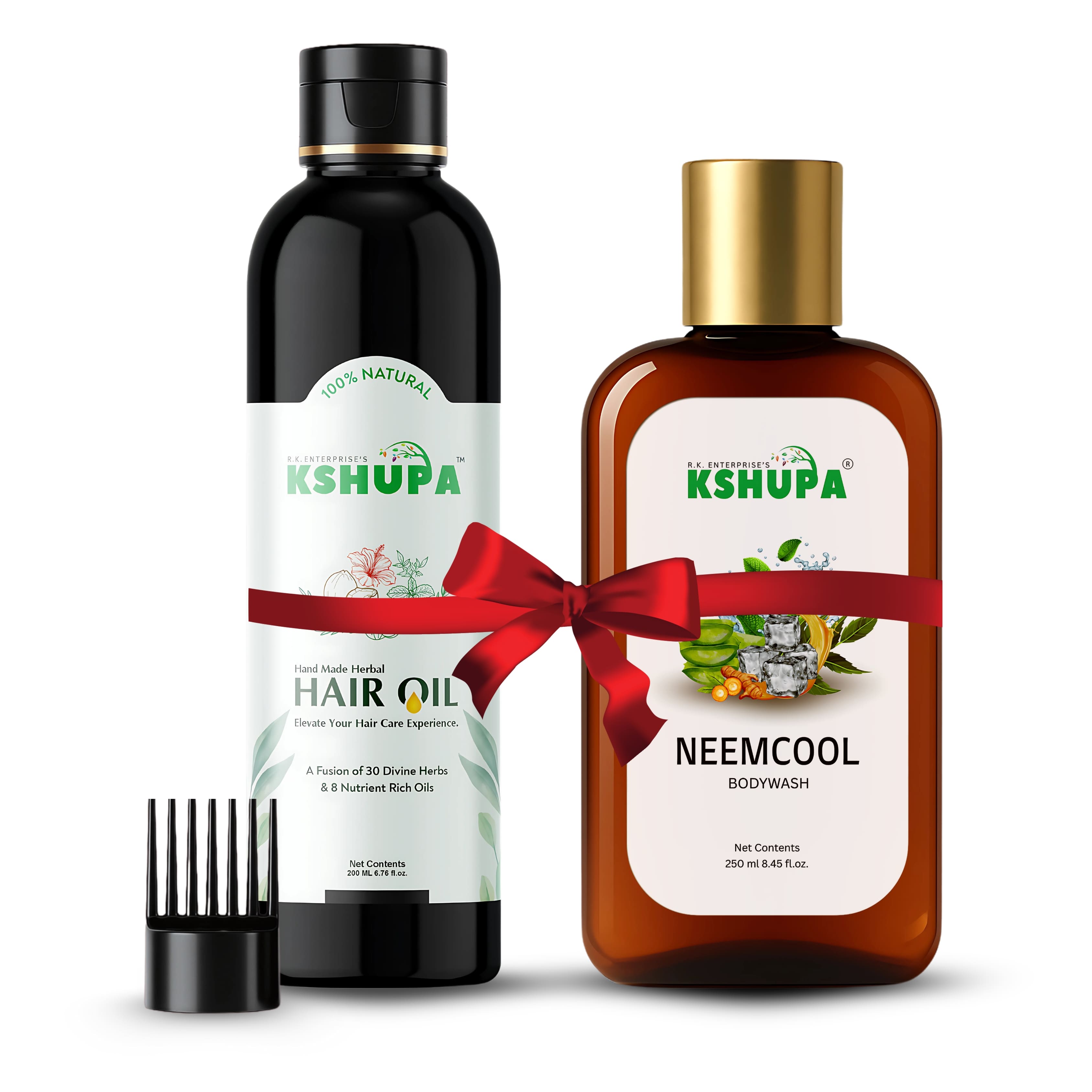 HERBAL HAIR & SKIN CARE COMBO | Handmade Herbal Hair Oil (200ml) + Neem Cool Body Wash (250ml) | Hair Fall Control & Skin Freshness