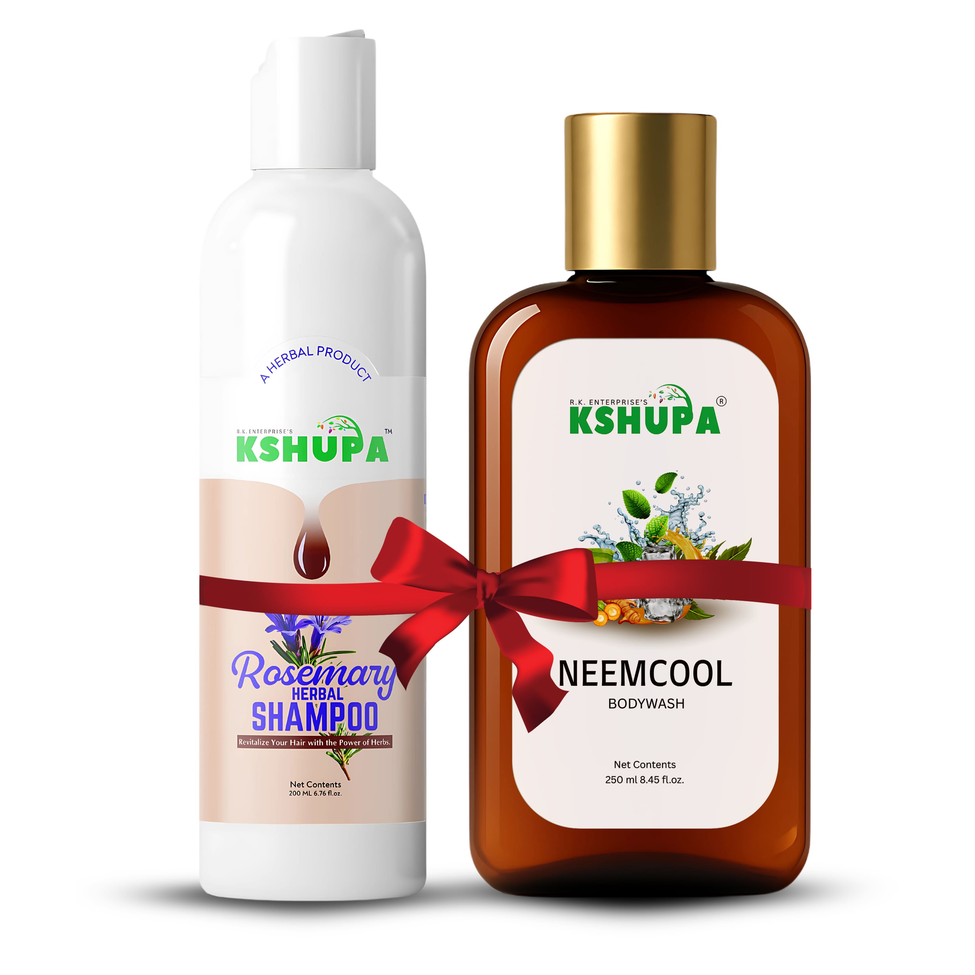 HERBAL HAIR & BODY CARE COMBO | Neem Cool Body Wash (250ml) + Rosemary Shampoo (200ml) | Dandruff Control & Skin Freshness